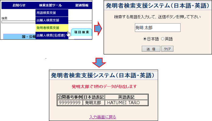 発明者検索支援機能イメージ図